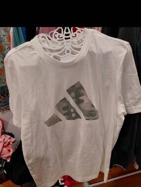 adidas White Tee with Camouflage Trefoil